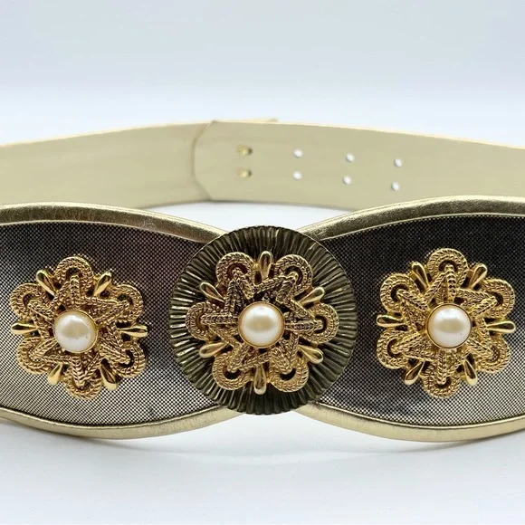 Vintage Gold Statement Belt 80s Waist Power Suit Jewelry Cinch Las Vegas EUC